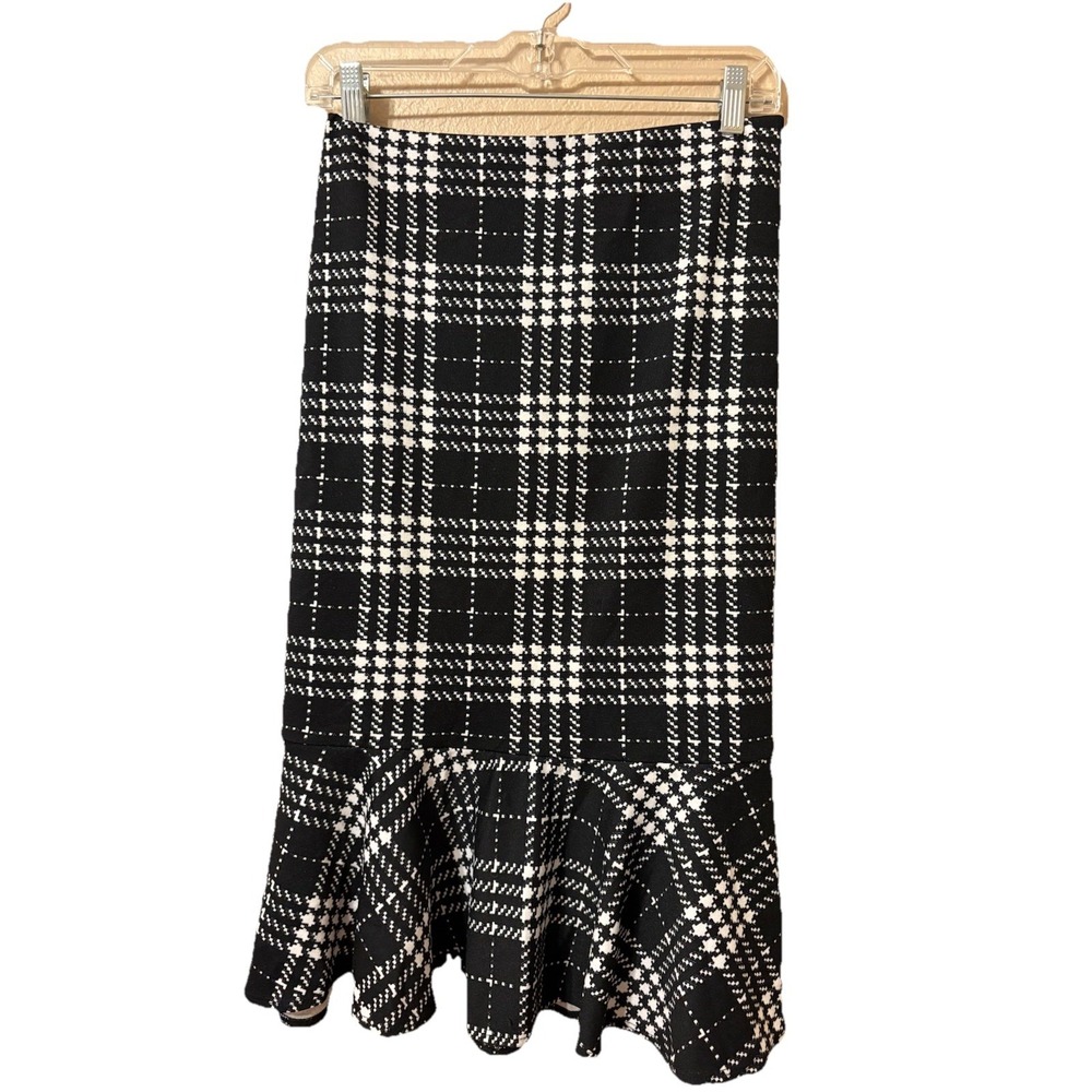 Skirt Black White Plaid Ruffle Accent Size XL Alex & Olivia Trumpet Long‎